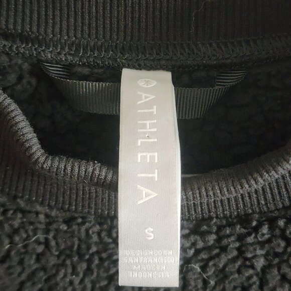 Athleta Sweater Womens Small Black Sherpa Pullover Cozy Fleece Warm Pockets - Picture 4 of 10